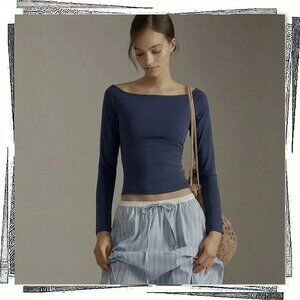 NWT: Navy Long Sleeve Off The Shoulder Top (S)